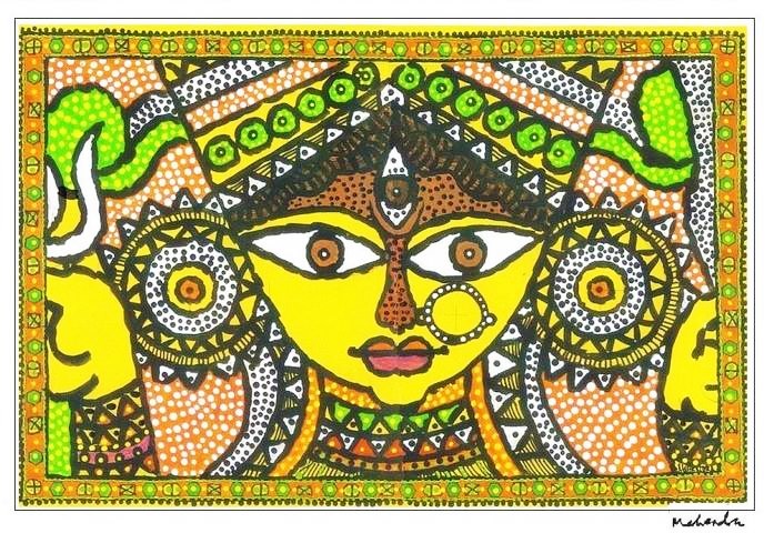 Wall-Hangings-Madhubani-painting-Mahendra_Shah-DUrga-1